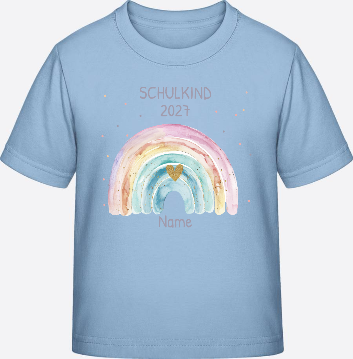 Personalisiertes Schulkind T-Shirt mit Namen & Regenbogen - Blue Soul