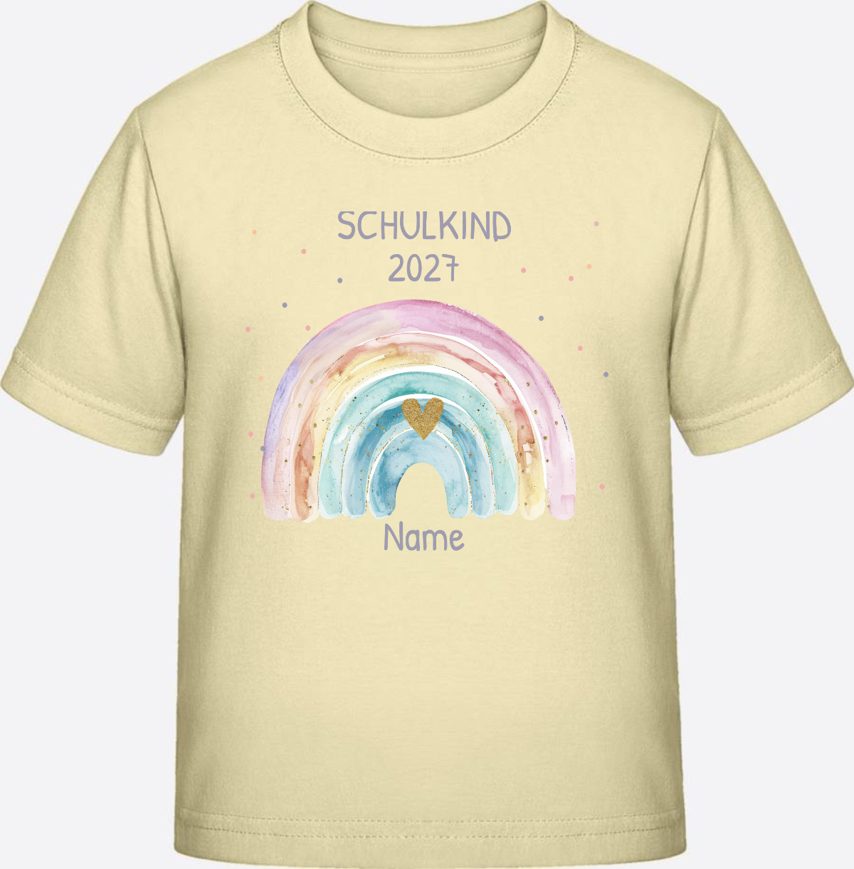 Personalisiertes Schulkind T-Shirt mit Namen & Regenbogen - Butter