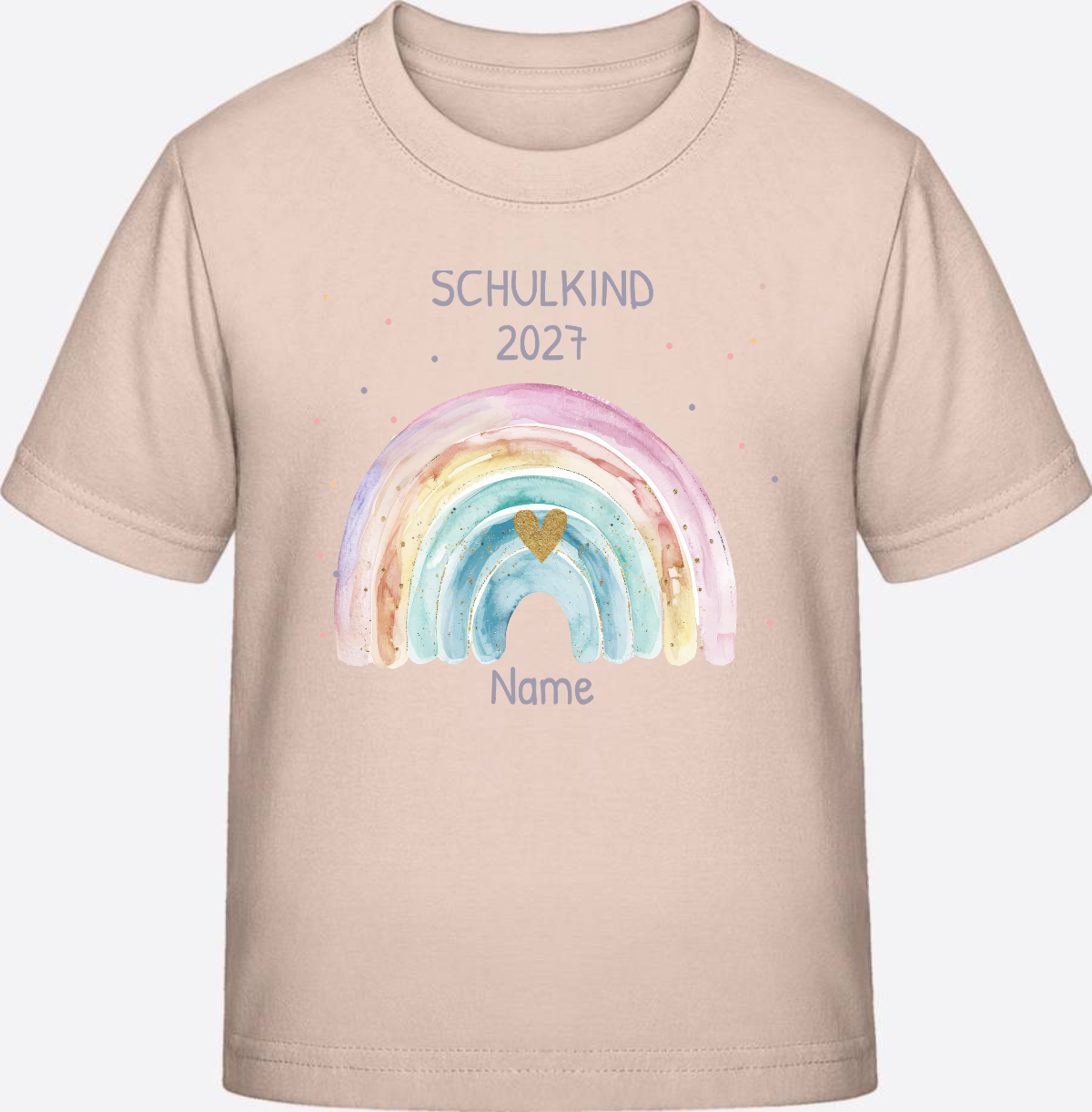 Personalisiertes Schulkind T-Shirt mit Namen & Regenbogen - Eco-Heather