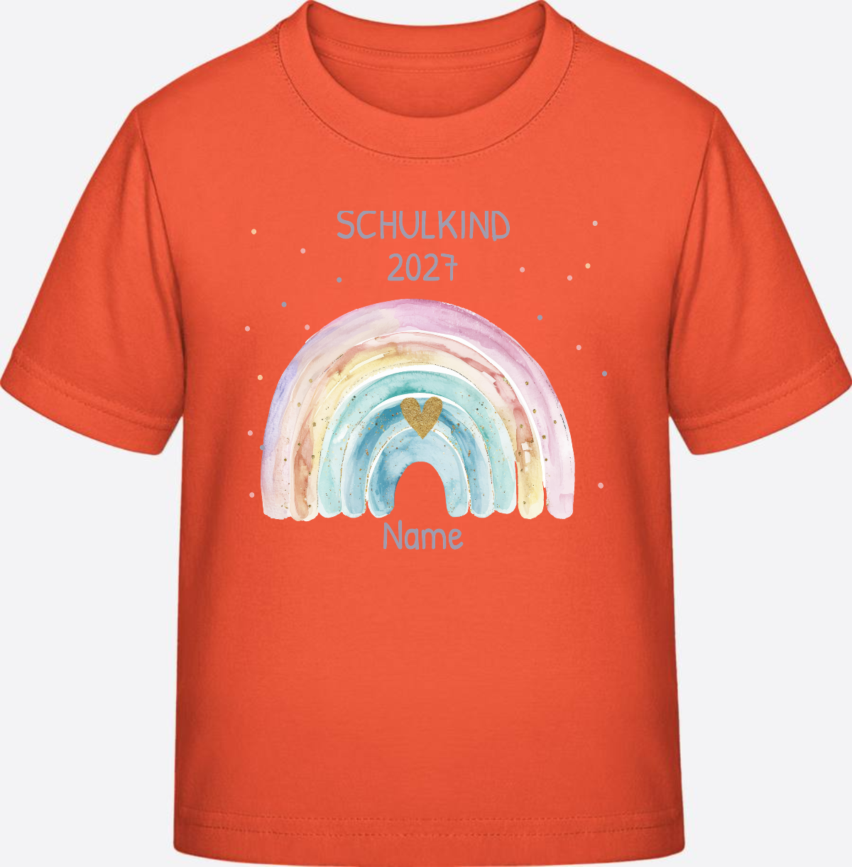 Personalisiertes Schulkind T-Shirt mit Namen & Regenbogen - Fiesta