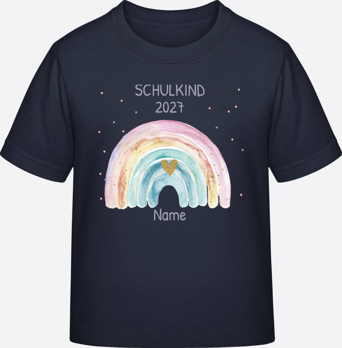 Personalisiertes Schulkind T-Shirt mit Namen & Regenbogen - French Navy