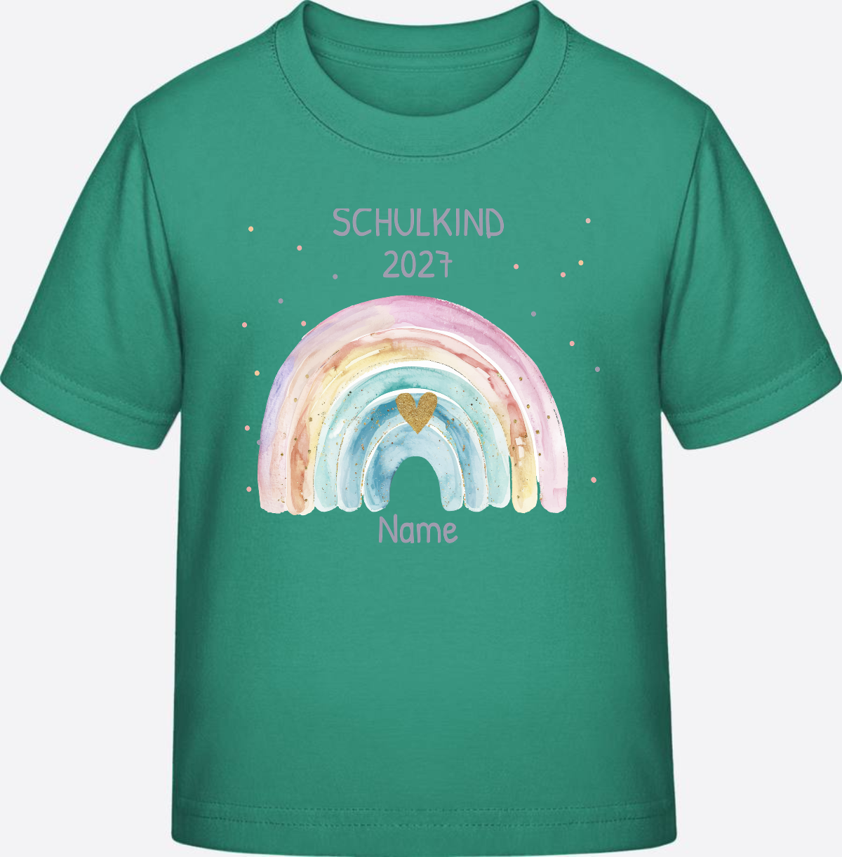 Personalisiertes Schulkind T-Shirt mit Namen & Regenbogen - Go Green