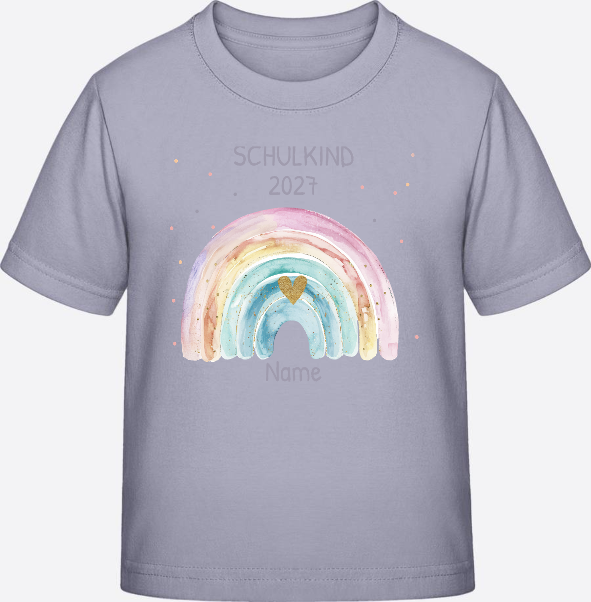 Personalisiertes Schulkind T-Shirt mit Namen & Regenbogen - Lavender