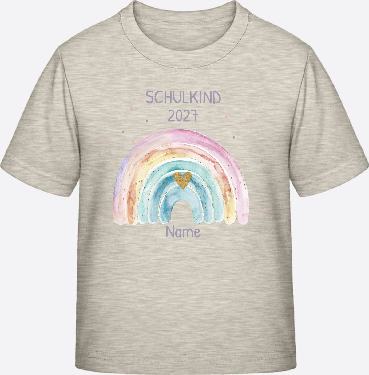 Personalisiertes Schulkind T-Shirt mit Namen & Regenbogen - Natural Raw