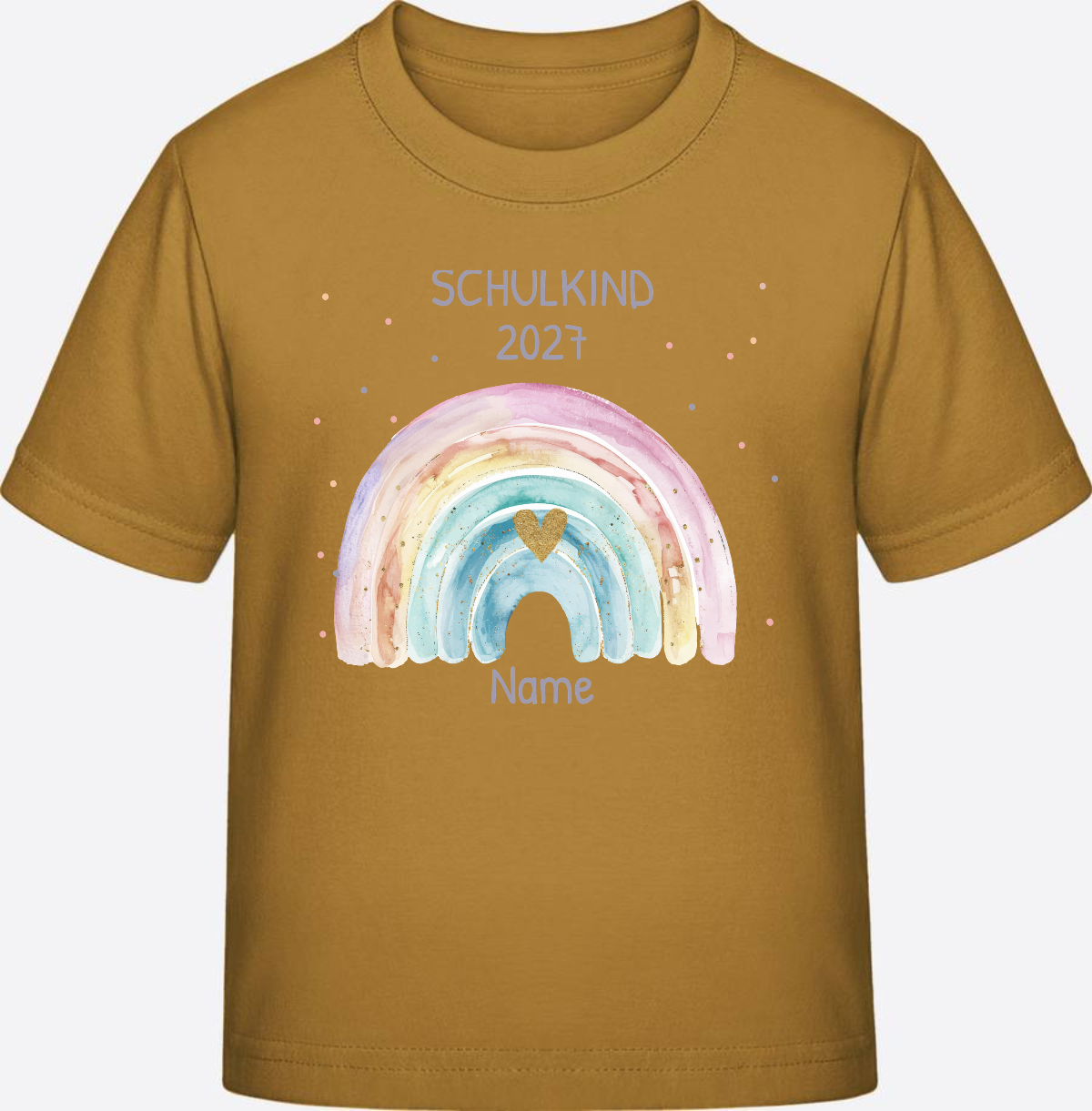 Personalisiertes Schulkind T-Shirt mit Namen & Regenbogen - Ochre