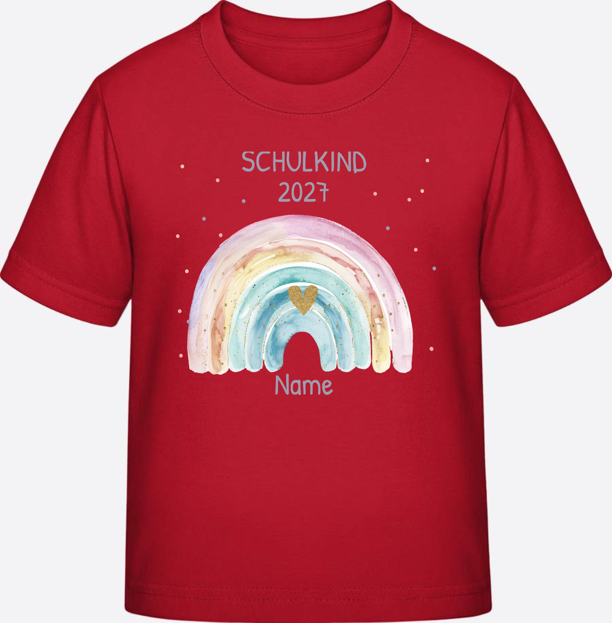 Personalisiertes Schulkind T-Shirt mit Namen & Regenbogen - Red
