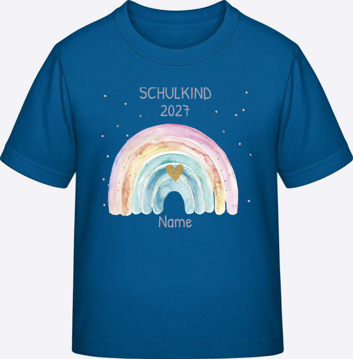 Personalisiertes Schulkind T-Shirt mit Namen & Regenbogen - Royal Blue
