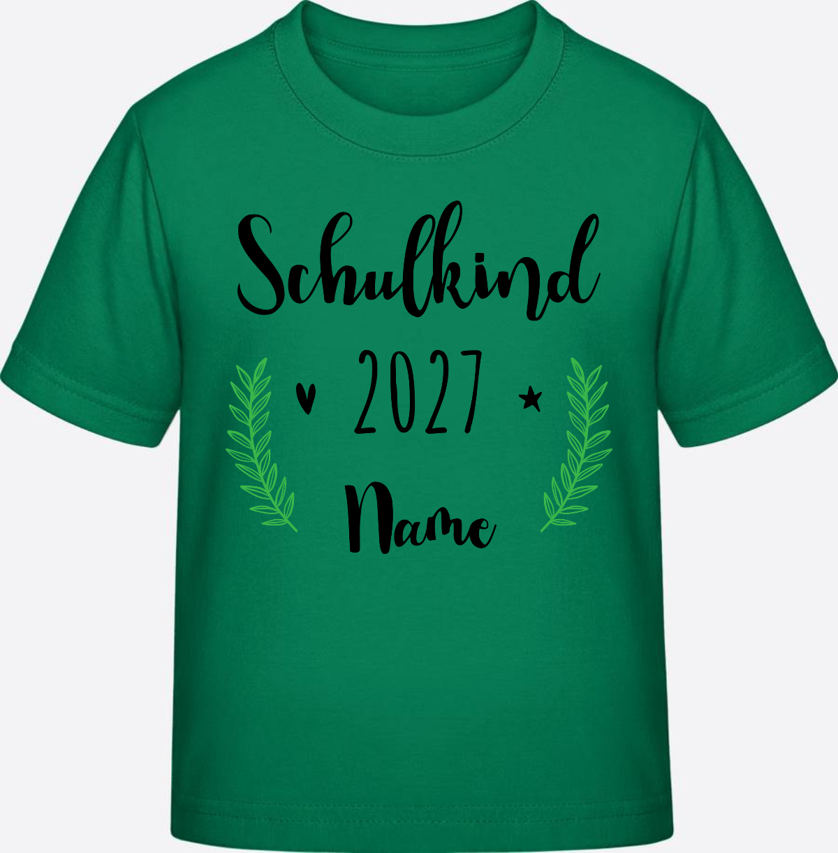 Personalisiertes Schulkind T-Shirt mit Namen zur Einschulung - Kelly Green