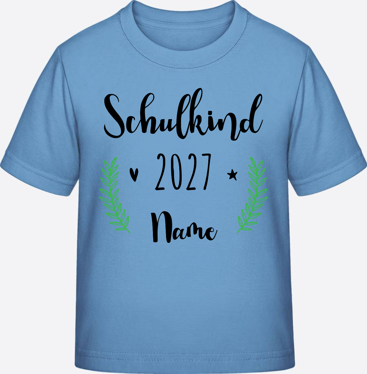Personalisiertes Schulkind T-Shirt mit Namen zur Einschulung - Sky Blue