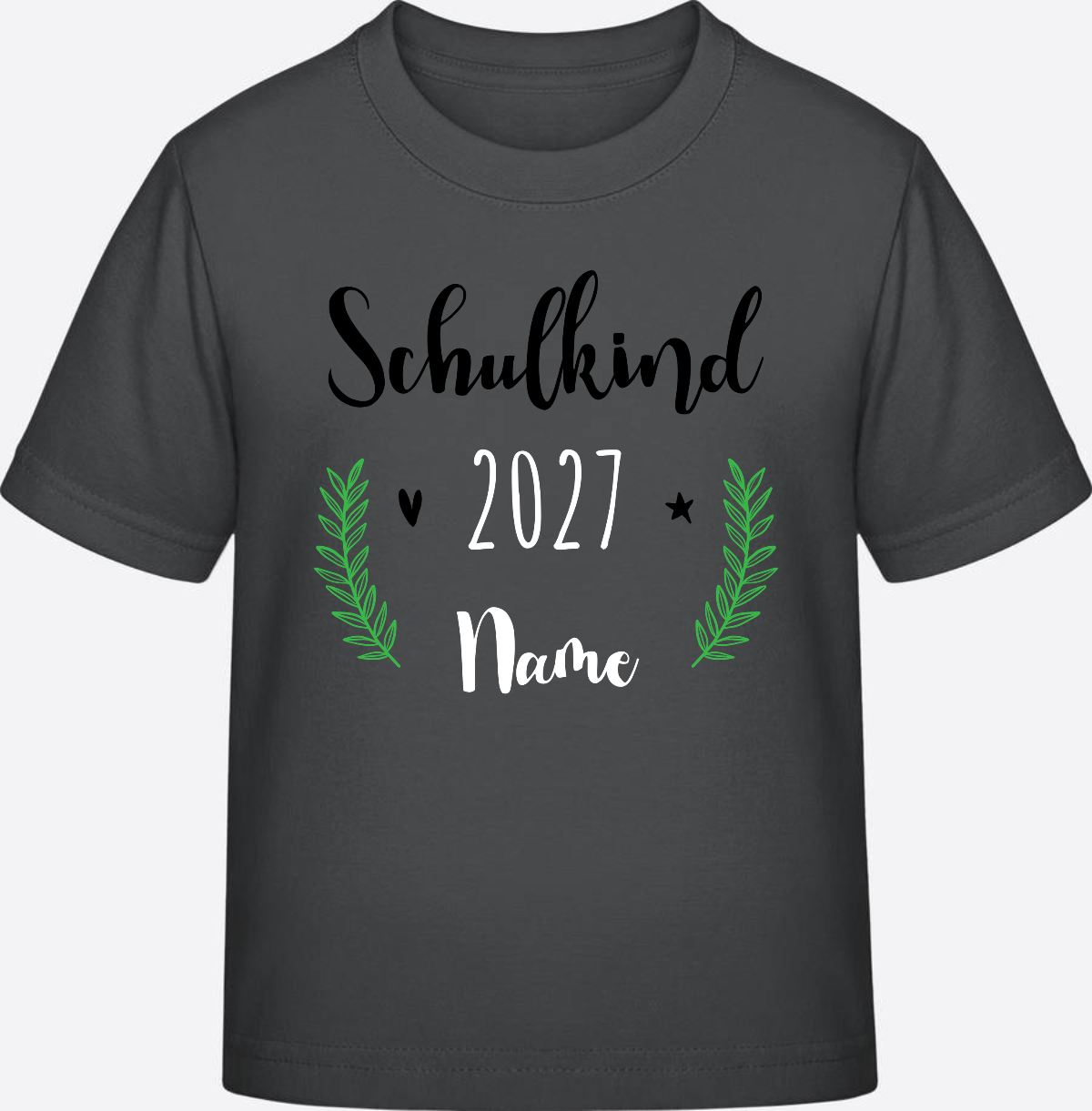 Personalisiertes Schulkind T-Shirt mit Namen zur Einschulung - Anthracite