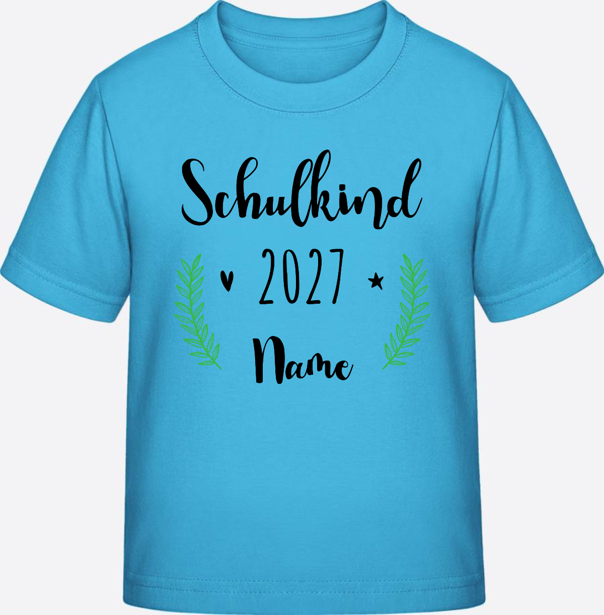 Personalisiertes Schulkind T-Shirt mit Namen zur Einschulung - Aqua Blue