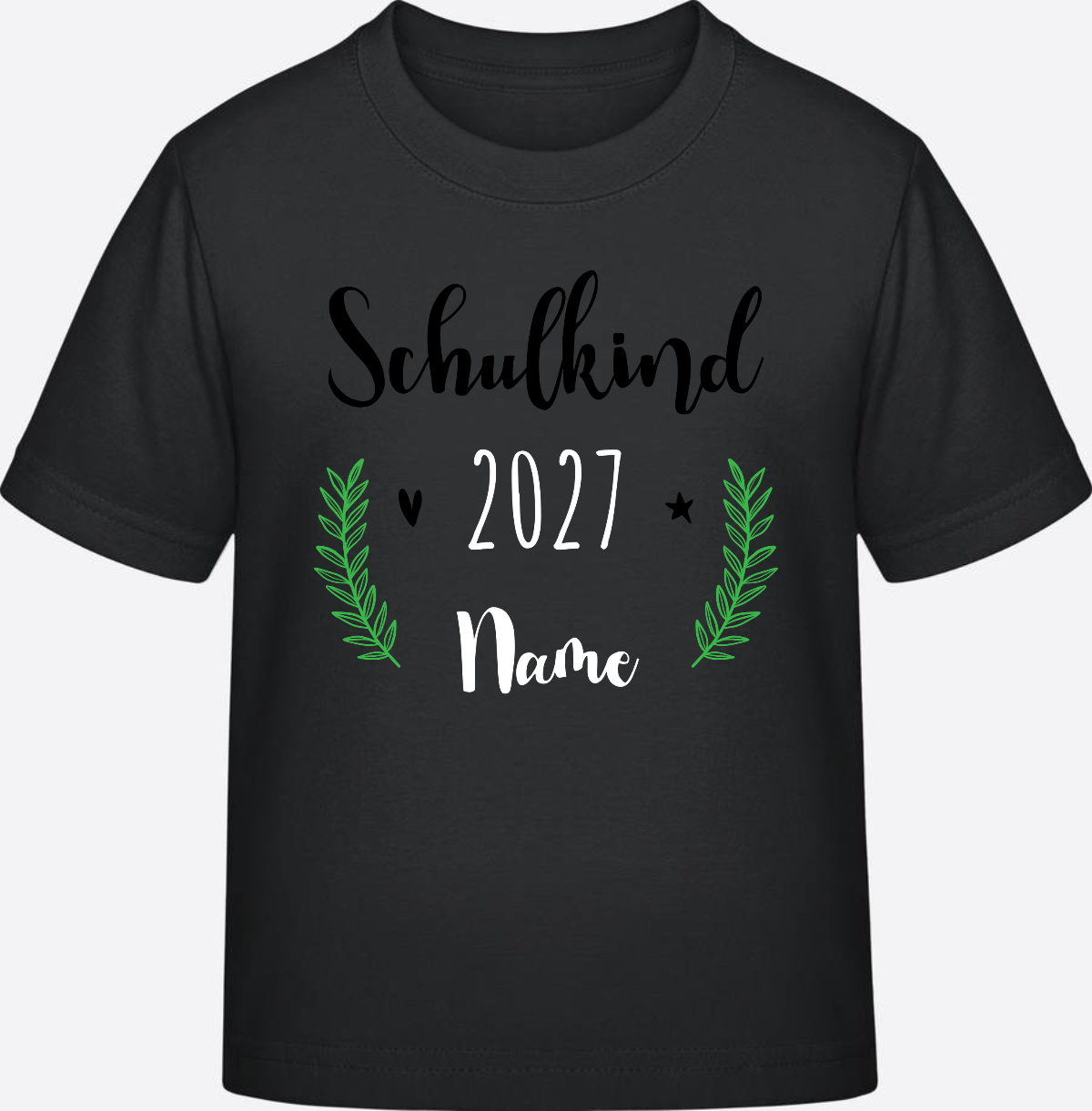 Personalisiertes Schulkind T-Shirt mit Namen zur Einschulung - Black