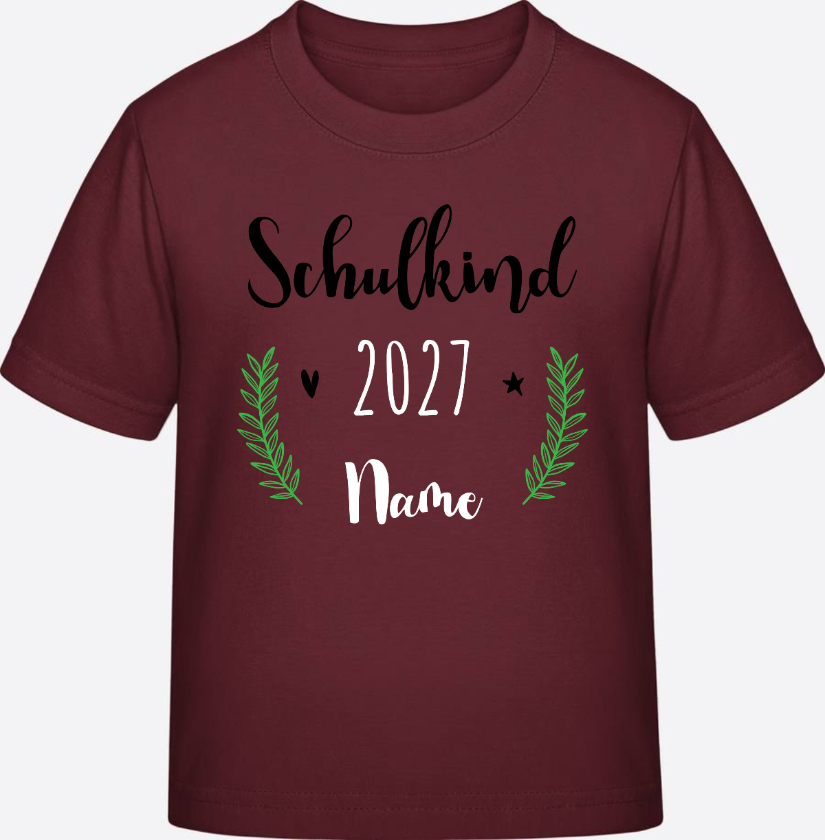 Personalisiertes Schulkind T-Shirt mit Namen zur Einschulung - Burgundy
