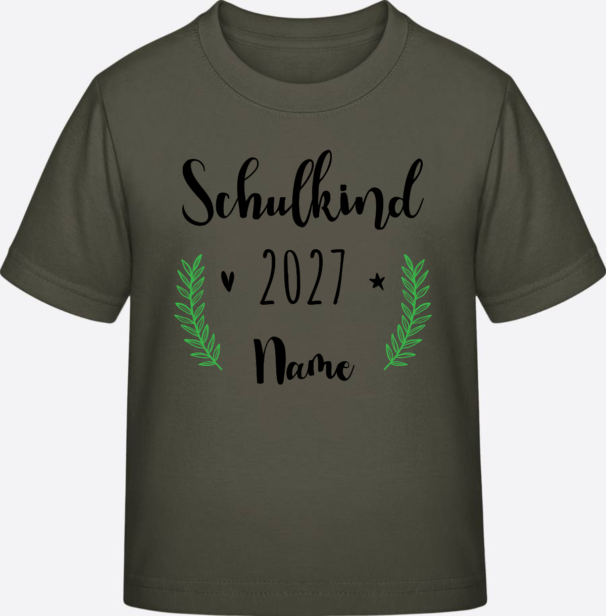 Personalisiertes Schulkind T-Shirt mit Namen zur Einschulung - Khaki