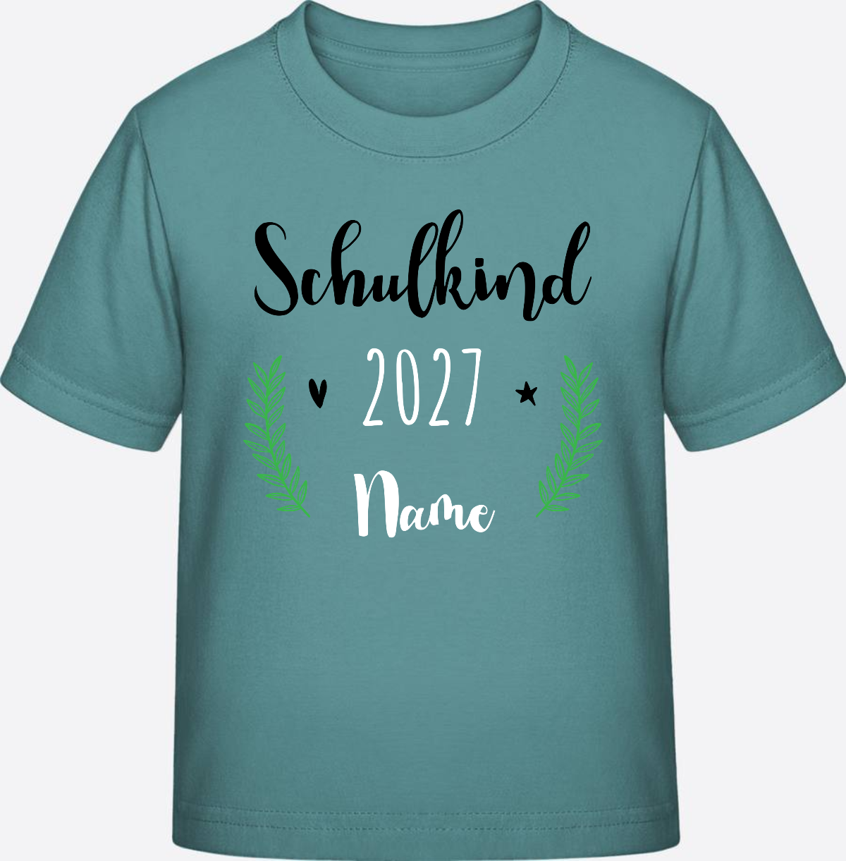Personalisiertes Schulkind T-Shirt mit Namen zur Einschulung - Teal Monstera