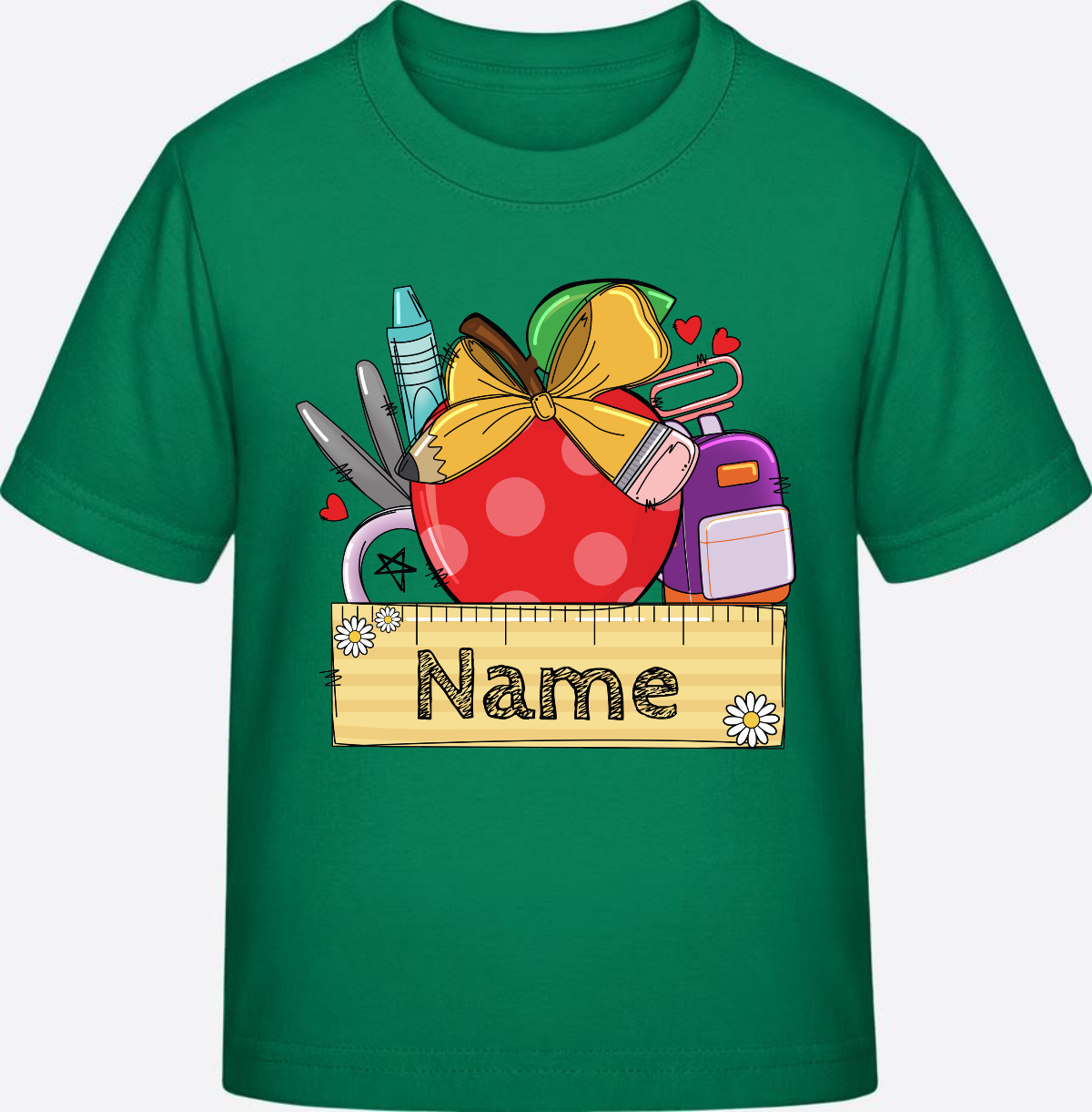 Personalisiertes T-Shirt zur Einschulung – Geschenk mit Wunschnamen - Kelly Green