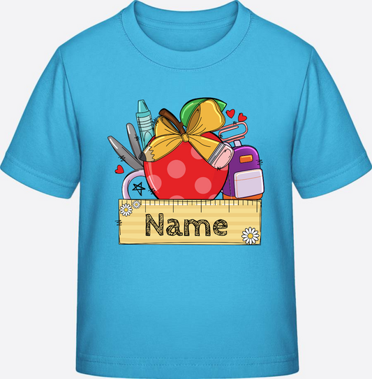 Personalisiertes T-Shirt zur Einschulung mit Namen - Aqua Blue