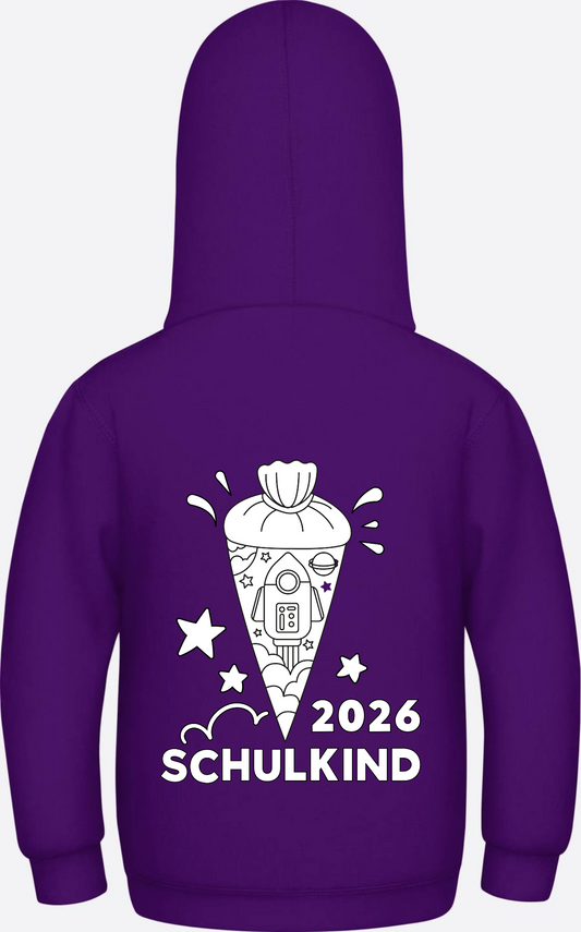 Schulkind 2025 Hoodie – Rakete zum Ausmalen mit Name - Purple