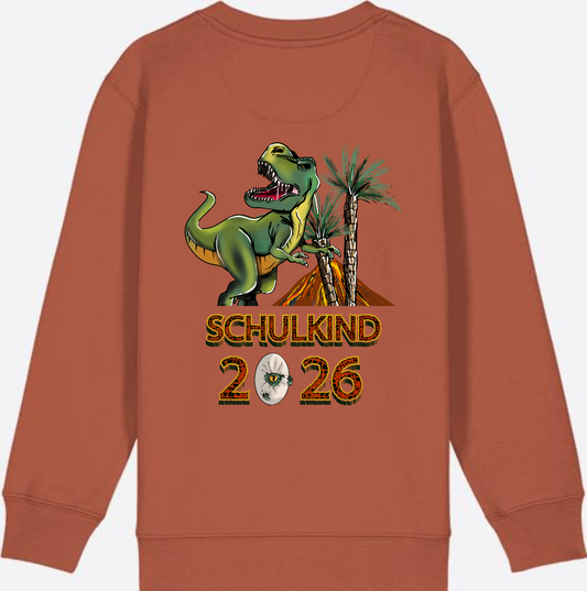 Schulkind 2025 Sweatshirt – T-Rex Dino mit Wunschname - Heritage Brown