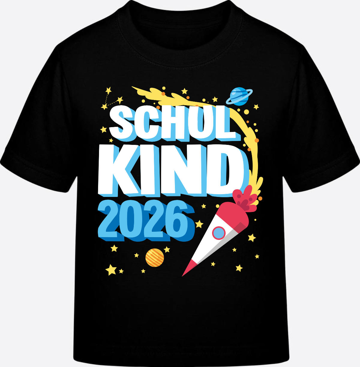 Schulkind 2025 T-Shirt Rakete schwarz – mit Wunschnamen - Black