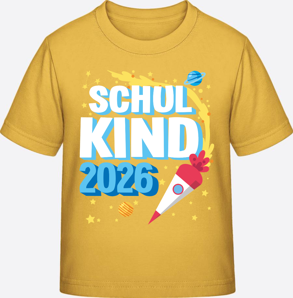 Schulkind 2025 T-Shirt Rakete schwarz – mit Wunschnamen - Gold