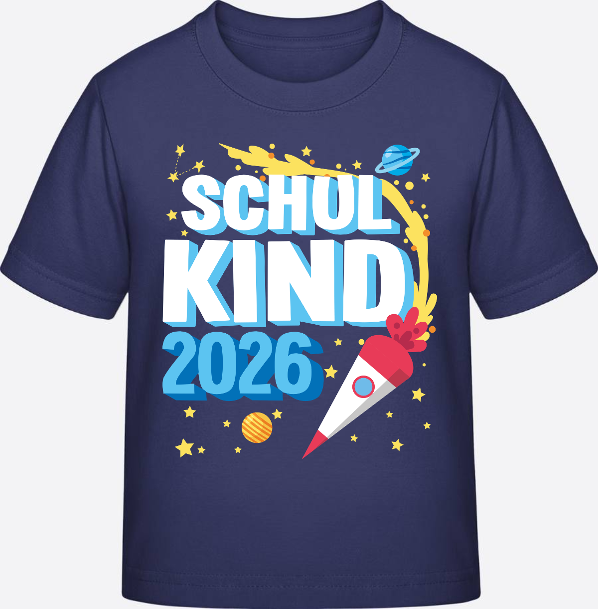 Schulkind 2025 T-Shirt Rakete schwarz – mit Wunschnamen - Indigo