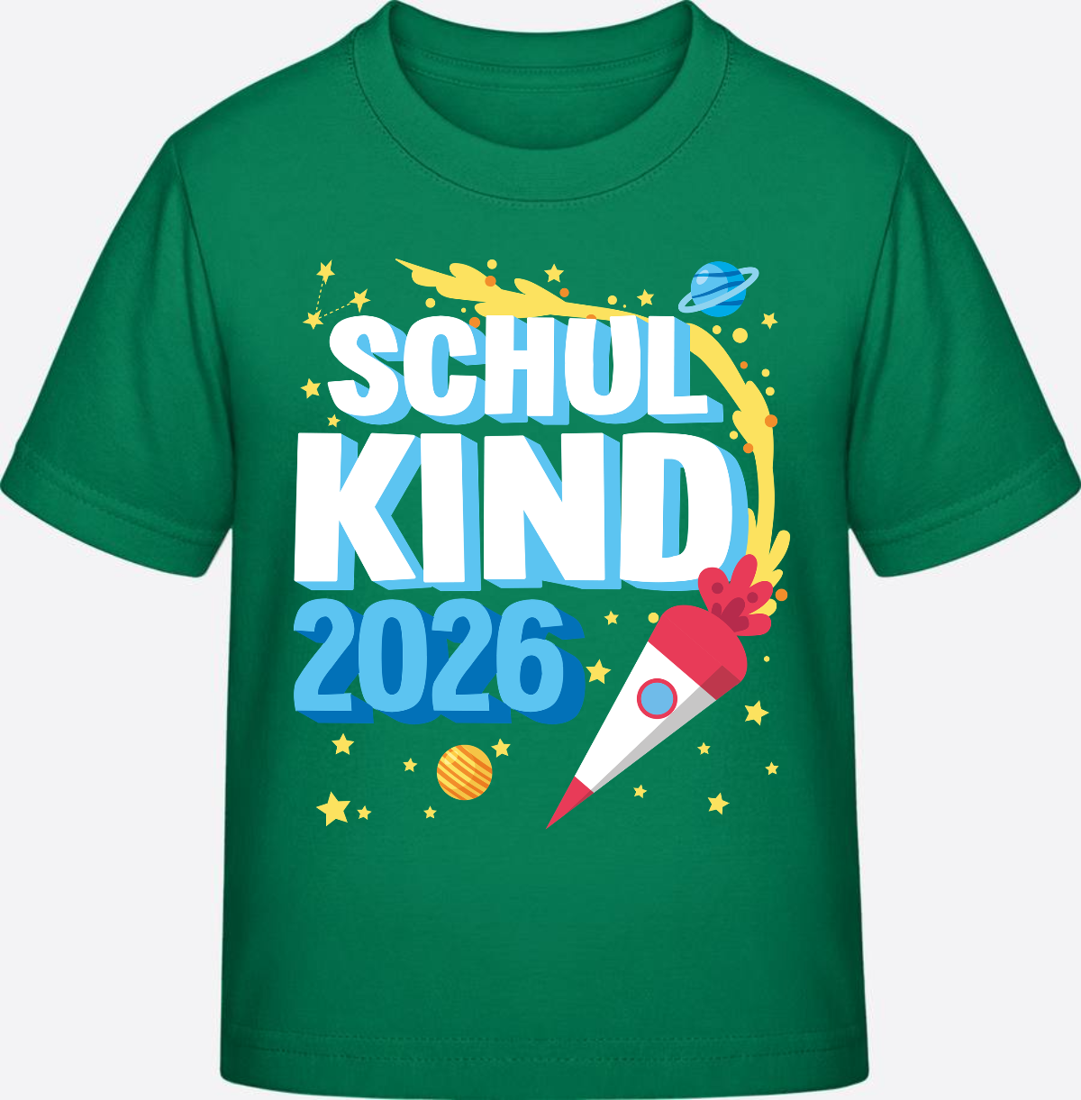 Schulkind 2025 T-Shirt Rakete schwarz – mit Wunschnamen - Kelly Green