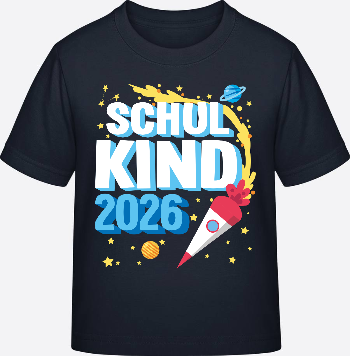 Schulkind 2025 T-Shirt Rakete schwarz – mit Wunschnamen - Navy