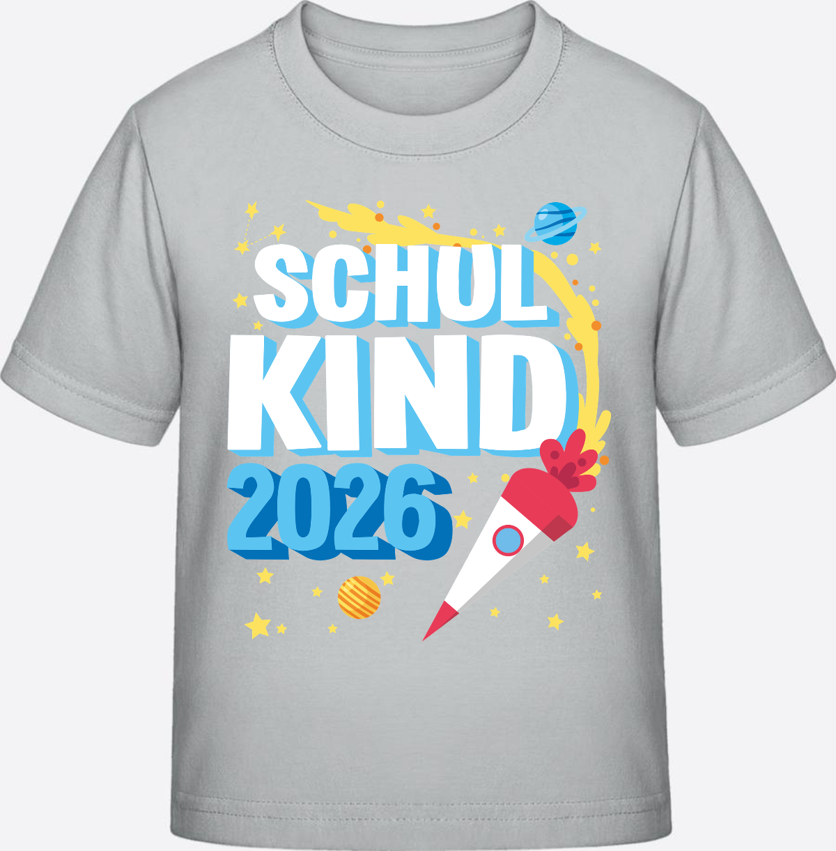 Schulkind 2025 T-Shirt Rakete schwarz – mit Wunschnamen - Pacific Grey