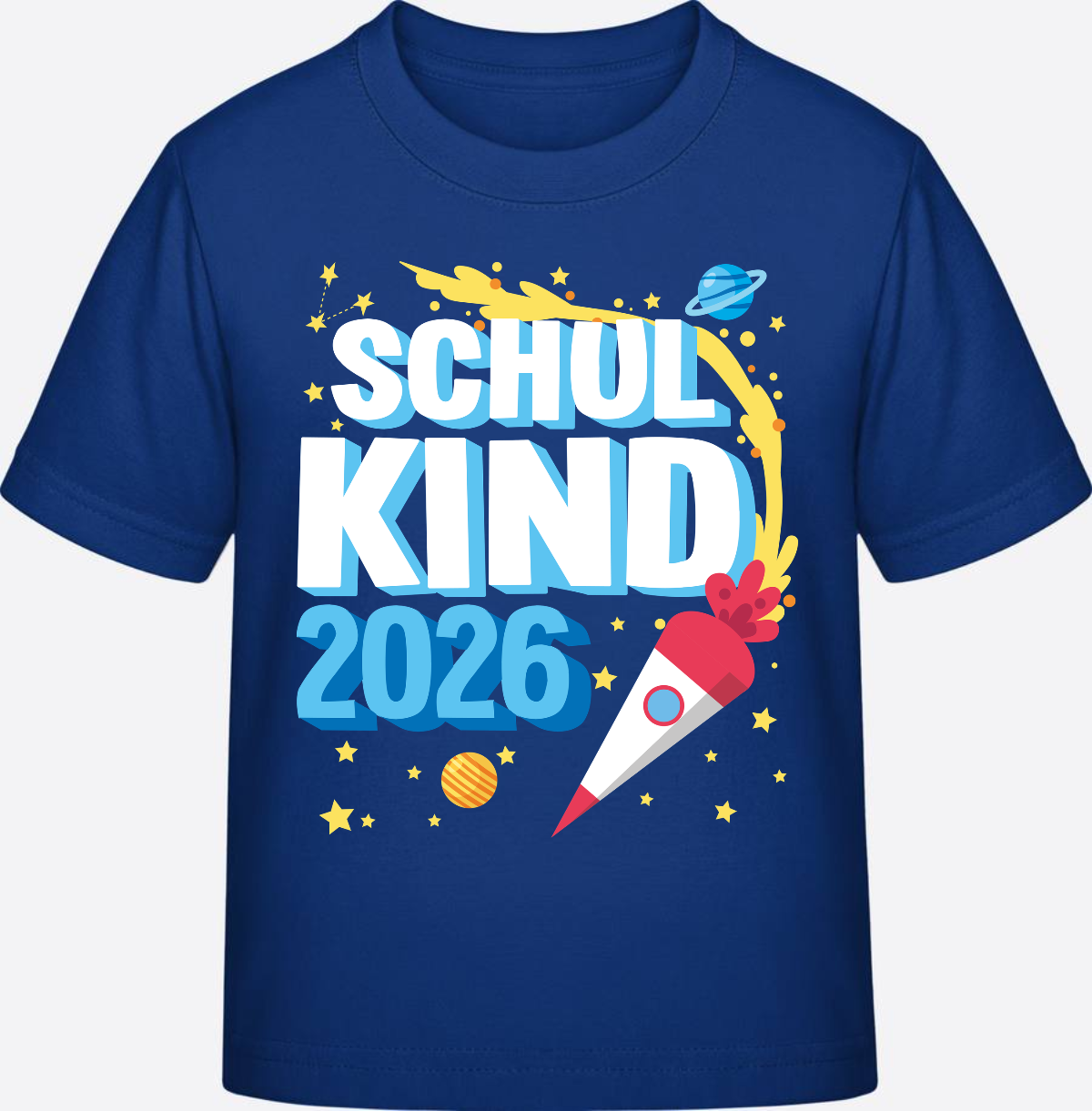Schulkind 2025 T-Shirt Rakete schwarz – mit Wunschnamen - Royal