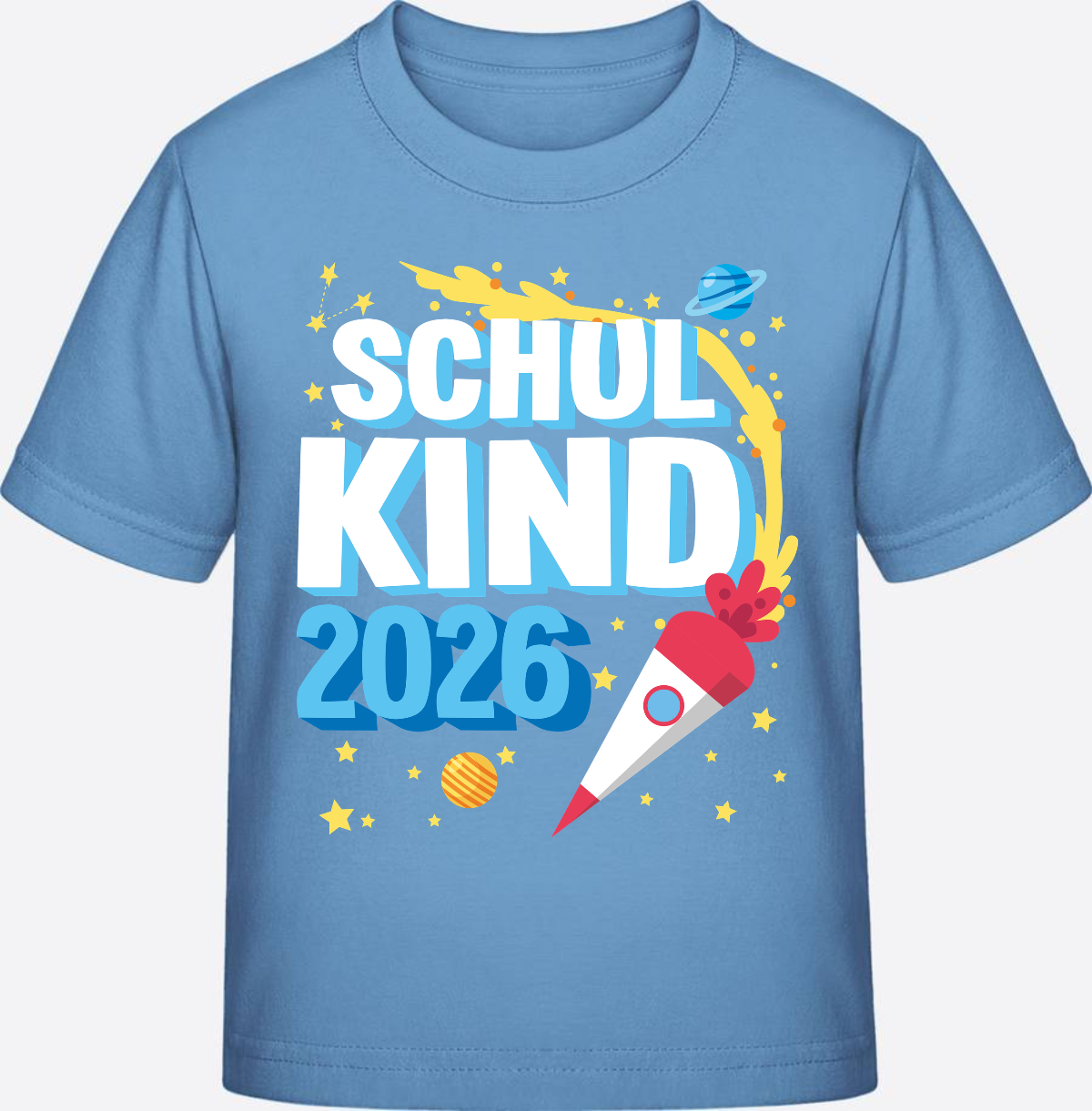 Schulkind 2025 T-Shirt Rakete schwarz – mit Wunschnamen - Sky Blue