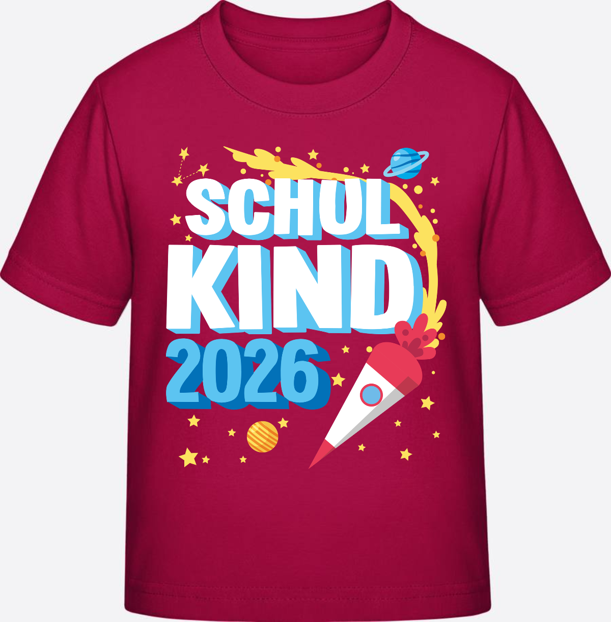 Schulkind 2025 T-Shirt Rakete schwarz – mit Wunschnamen - Sorbet