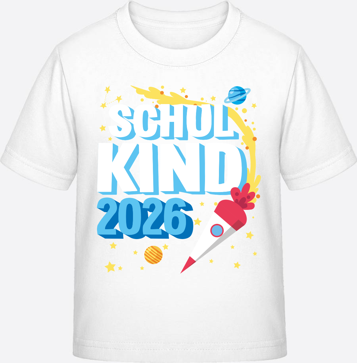 Schulkind 2025 T-Shirt Rakete schwarz – mit Wunschnamen - White