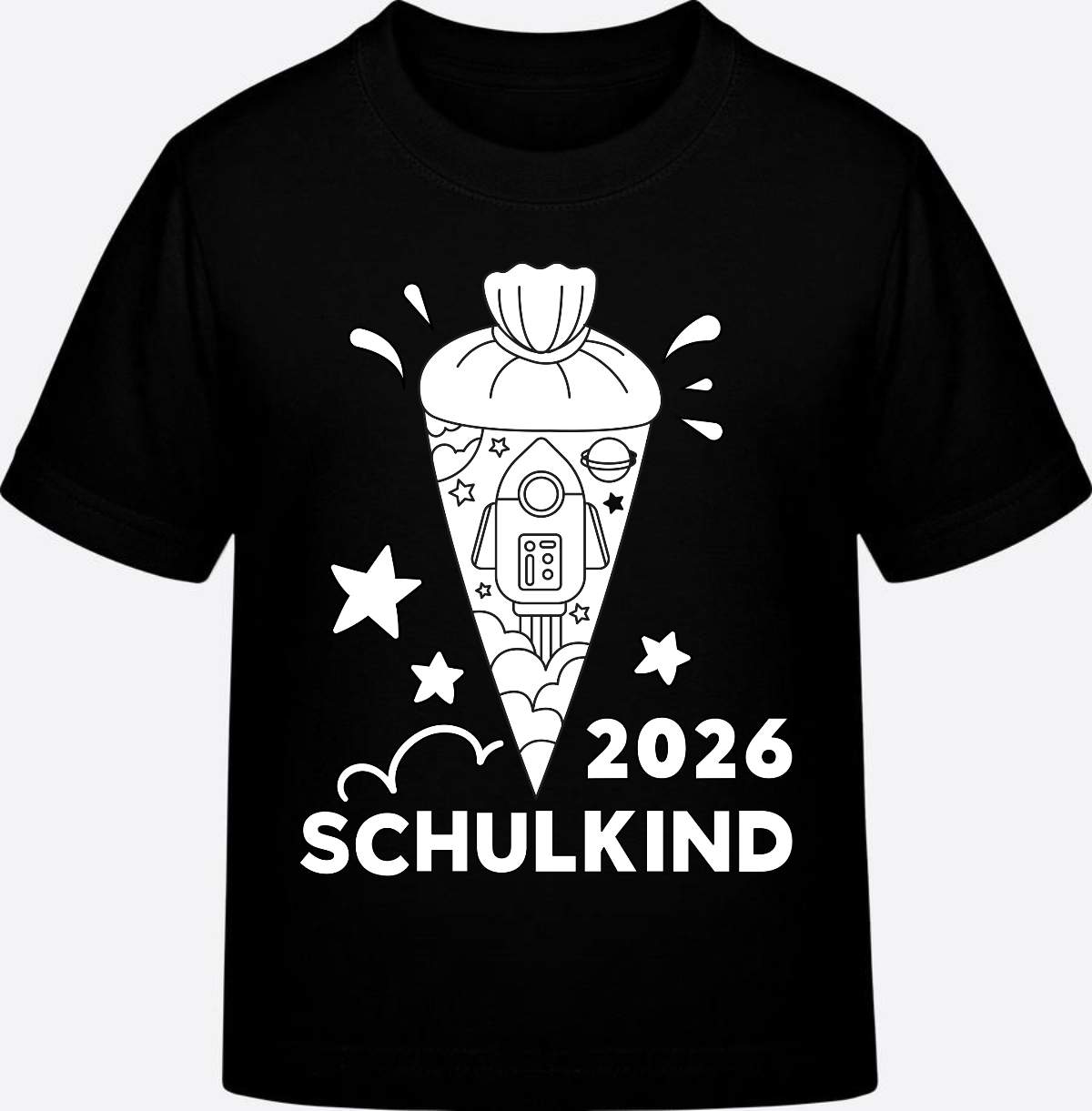 Schulkind 2025 T-Shirt Rakete zum Ausmalen mit Name - Black