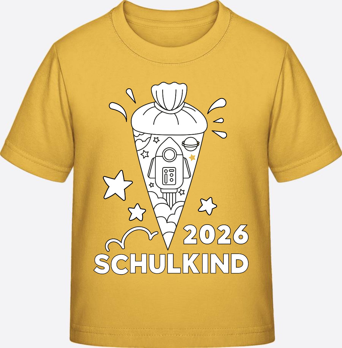 Schulkind 2025 T-Shirt Rakete zum Ausmalen mit Name - Gold