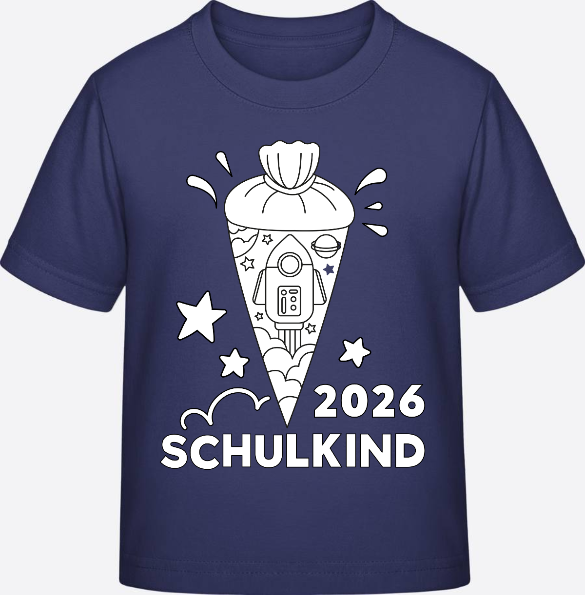 Schulkind 2025 T-Shirt Rakete zum Ausmalen mit Name - Indigo