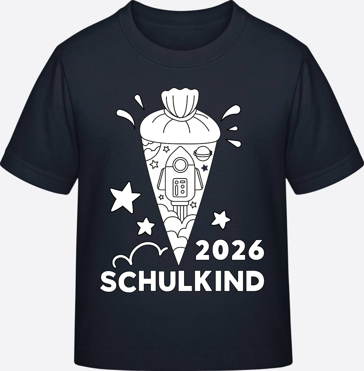 Schulkind 2025 T-Shirt Rakete zum Ausmalen mit Name - Navy