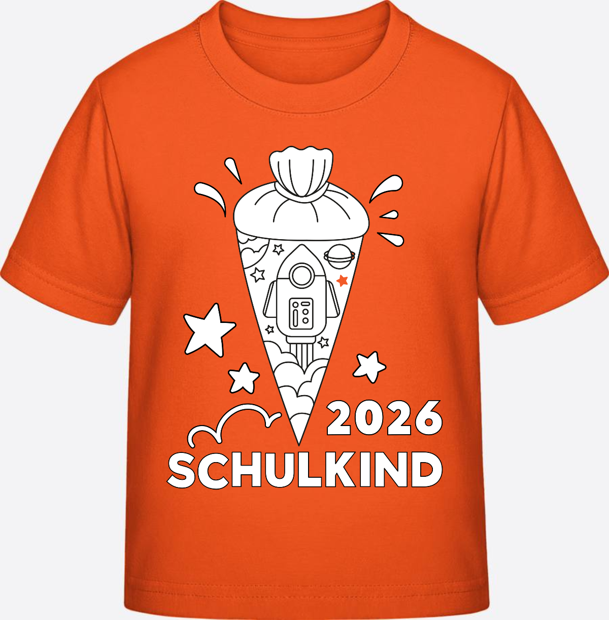 Schulkind 2025 T-Shirt Rakete zum Ausmalen mit Name - Orange