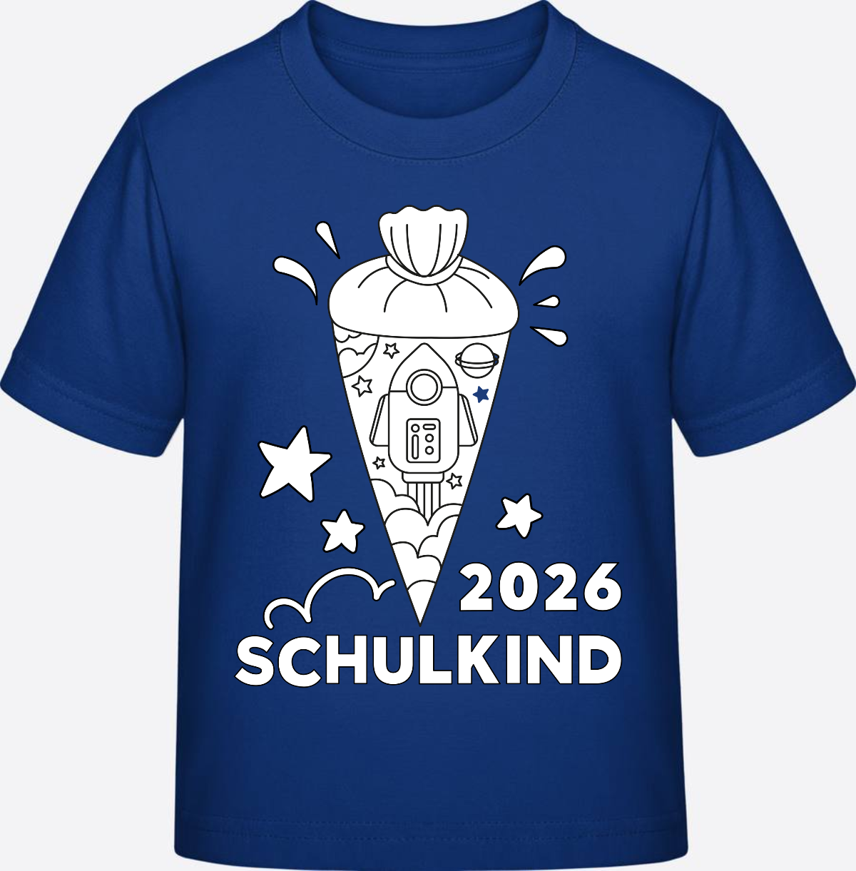 Schulkind 2025 T-Shirt Rakete zum Ausmalen mit Name - Royal
