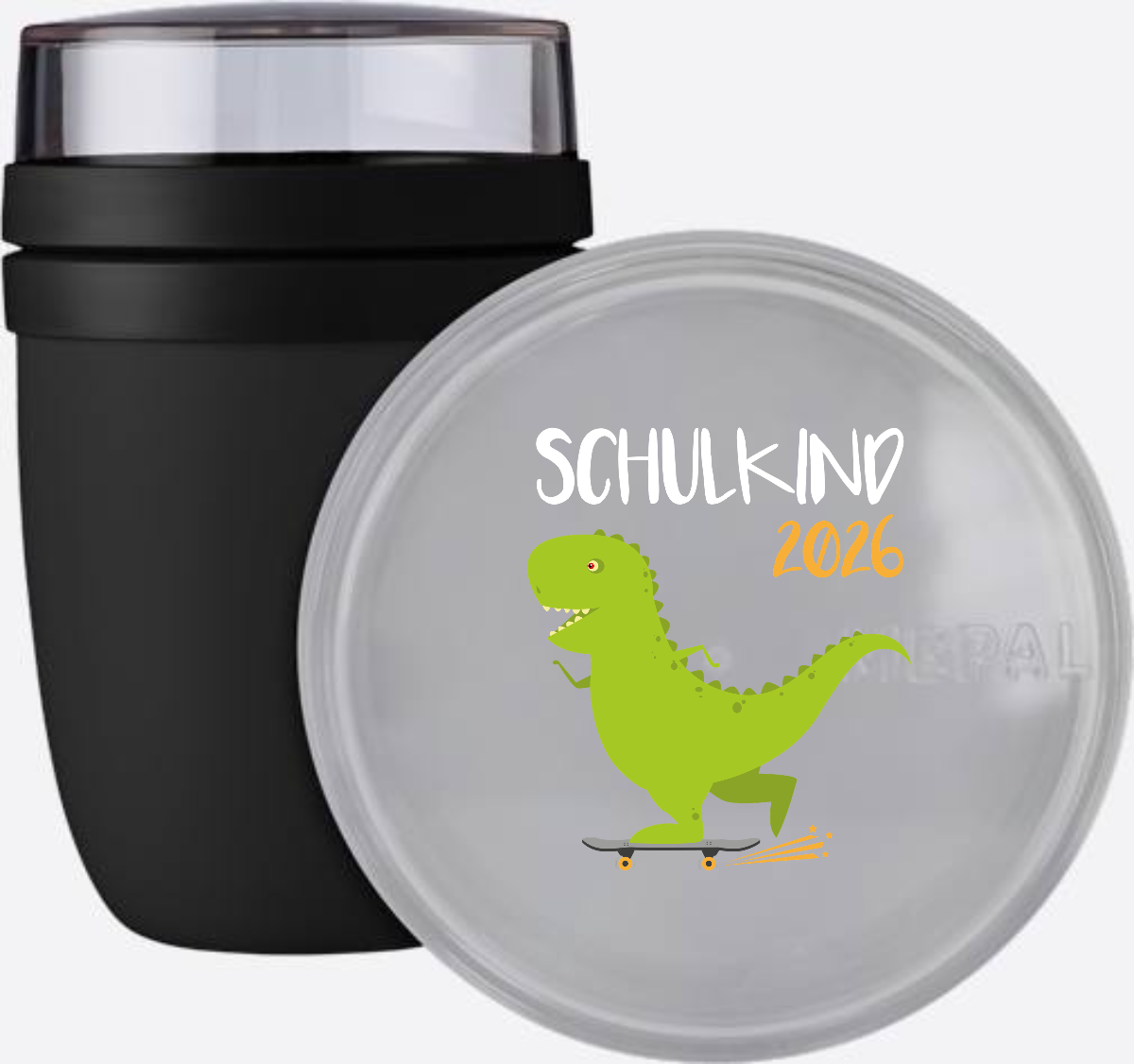 Schulkind 2025 Tasse – Dino mit Skateboard & Name - Nordic Black