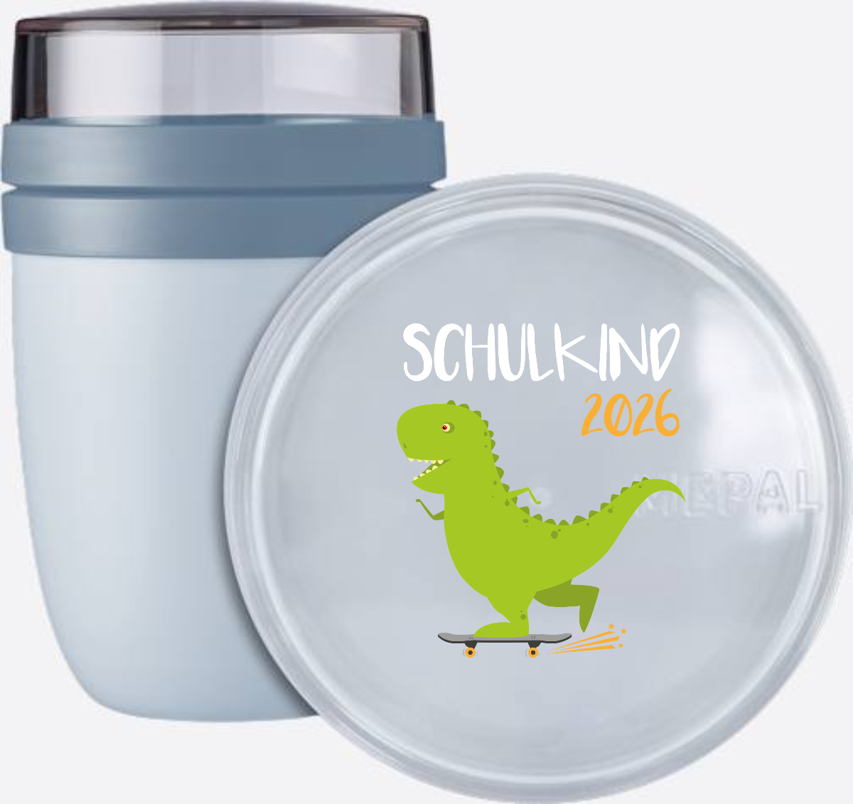 Schulkind 2025 Tasse – Dino mit Skateboard & Name - Nordic Blue