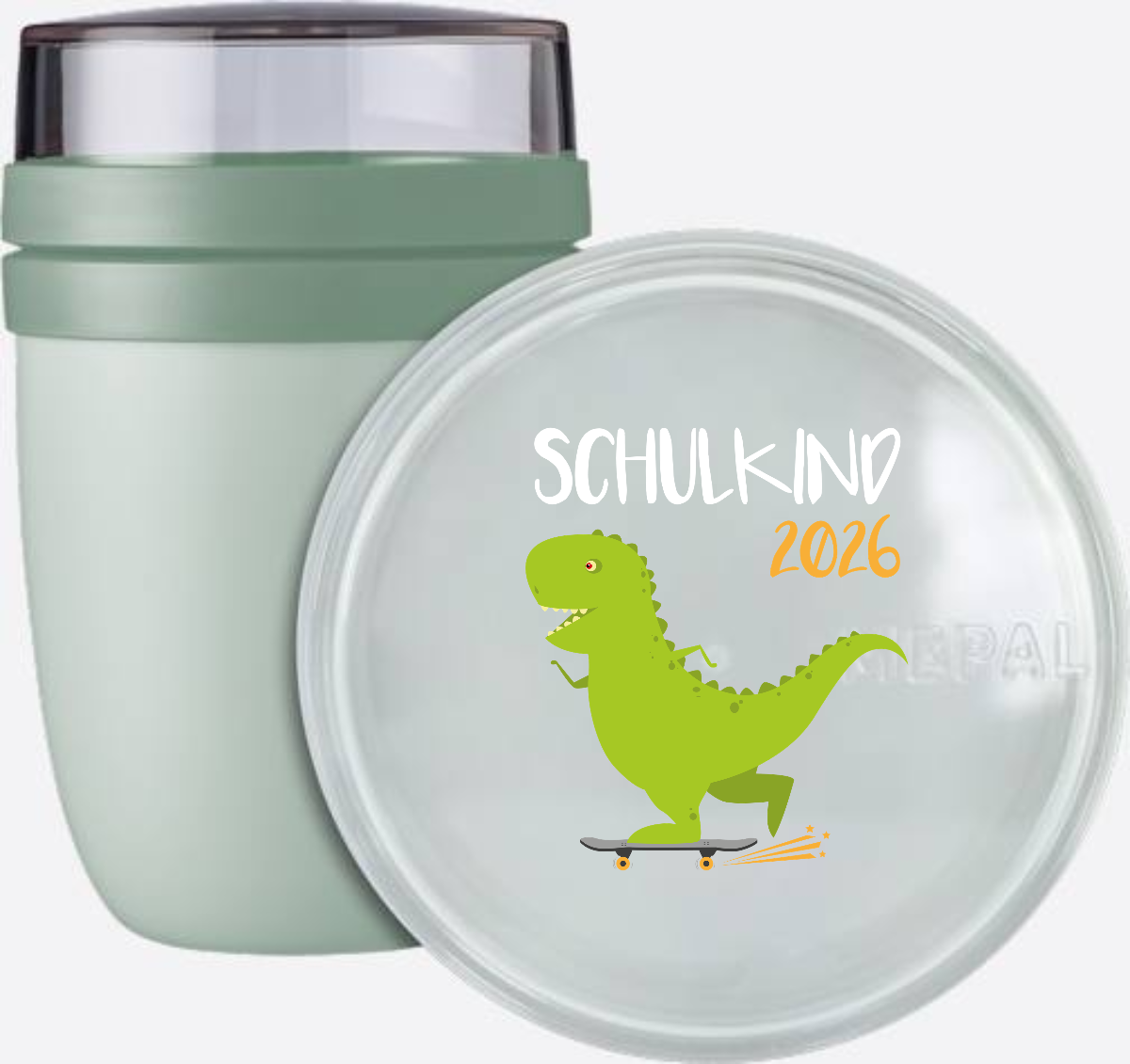 Schulkind 2025 Tasse – Dino mit Skateboard & Name - Nordic Sage