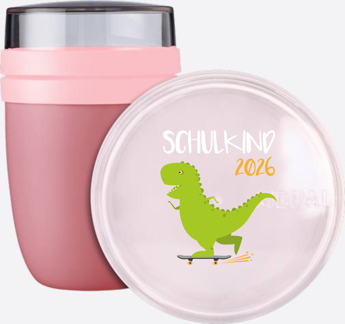 Schulkind 2025 Tasse – Dino mit Skateboard & Name - Vivid Mauve
