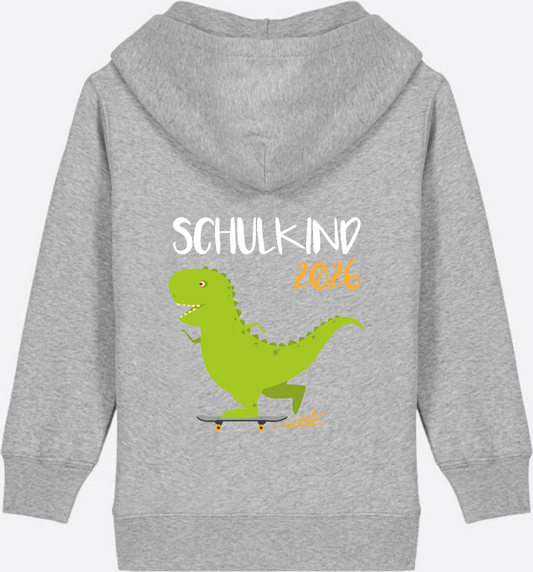 Schulkind 2025 Zip-Hoodie: Cooler Skater-Dino mit Name - Heather Grey