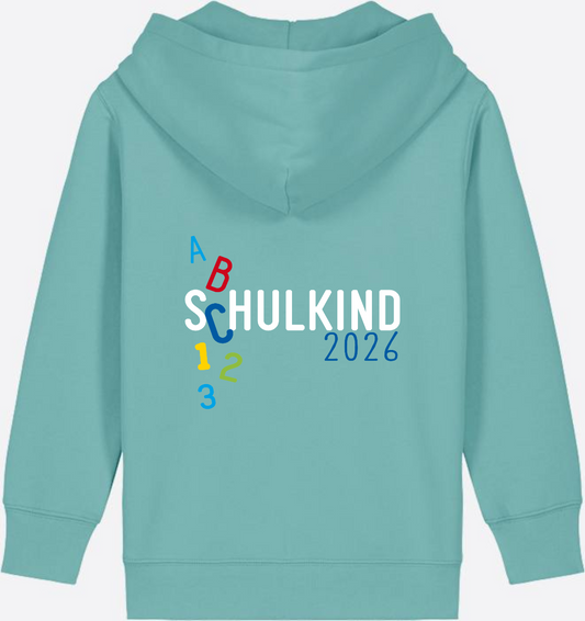 Schulkind 2026 ABC – Personalisierter Zip-Hoodie zur Einschulung - Teal Monstera
