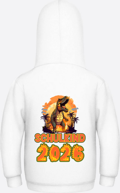 Schulkind 2026 Dino Hoodie – Personalisiert mit Name - Arctic White