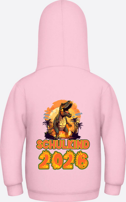 Schulkind 2026 Dino Hoodie – Personalisiert mit Name - Baby Pink