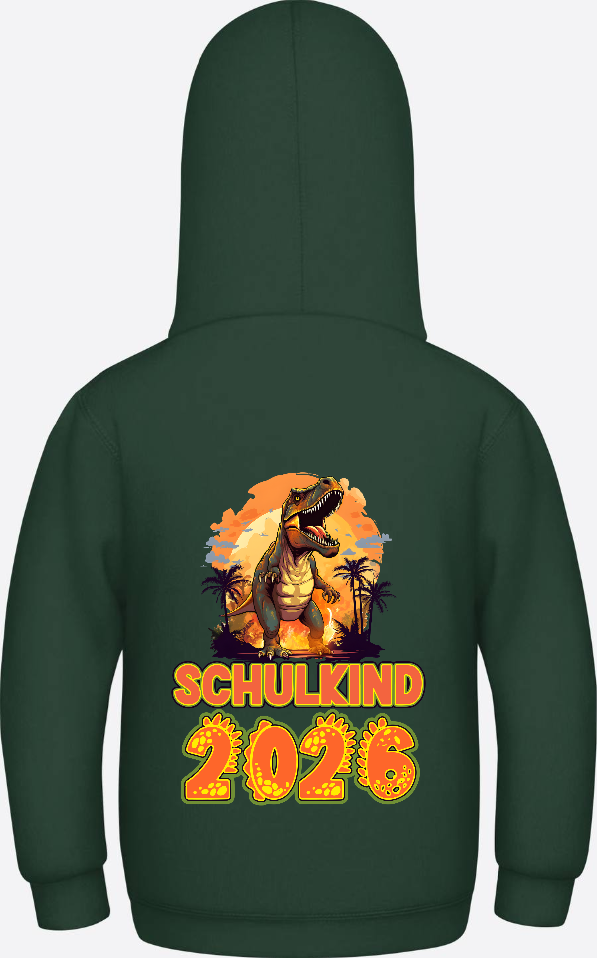 Schulkind 2026 Dino Hoodie – Personalisiert mit Name - Bottle Green