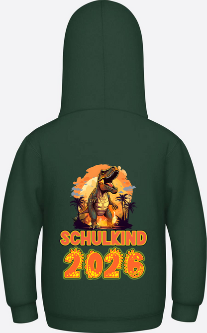 Schulkind 2026 Dino Hoodie – Personalisiert mit Name - Bottle Green