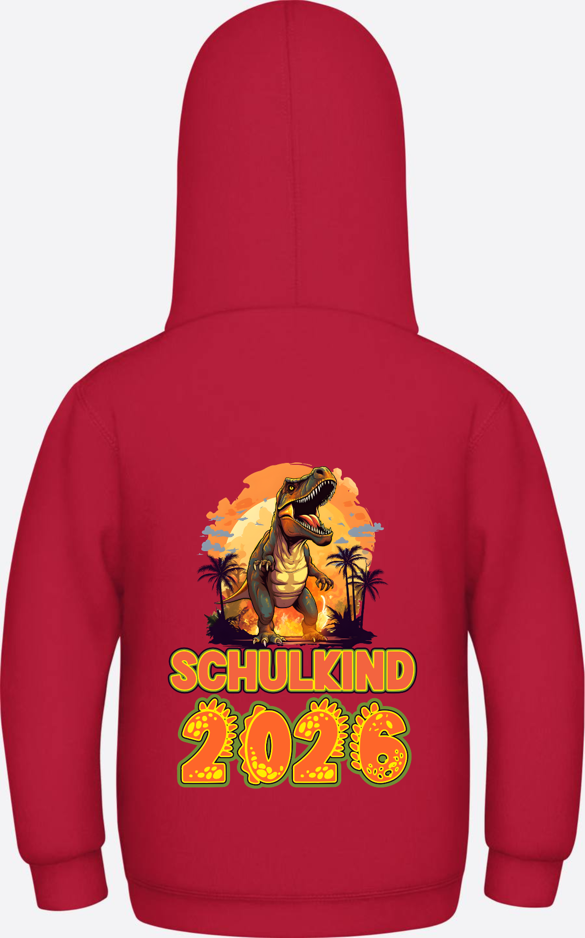 Schulkind 2026 Dino Hoodie – Personalisiert mit Name - Fire Red